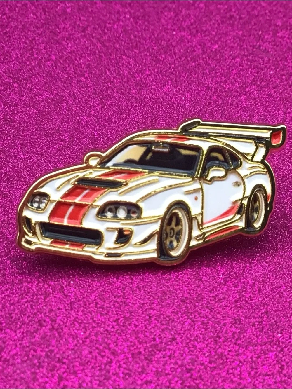White Car Red Stripes Enamel Pin